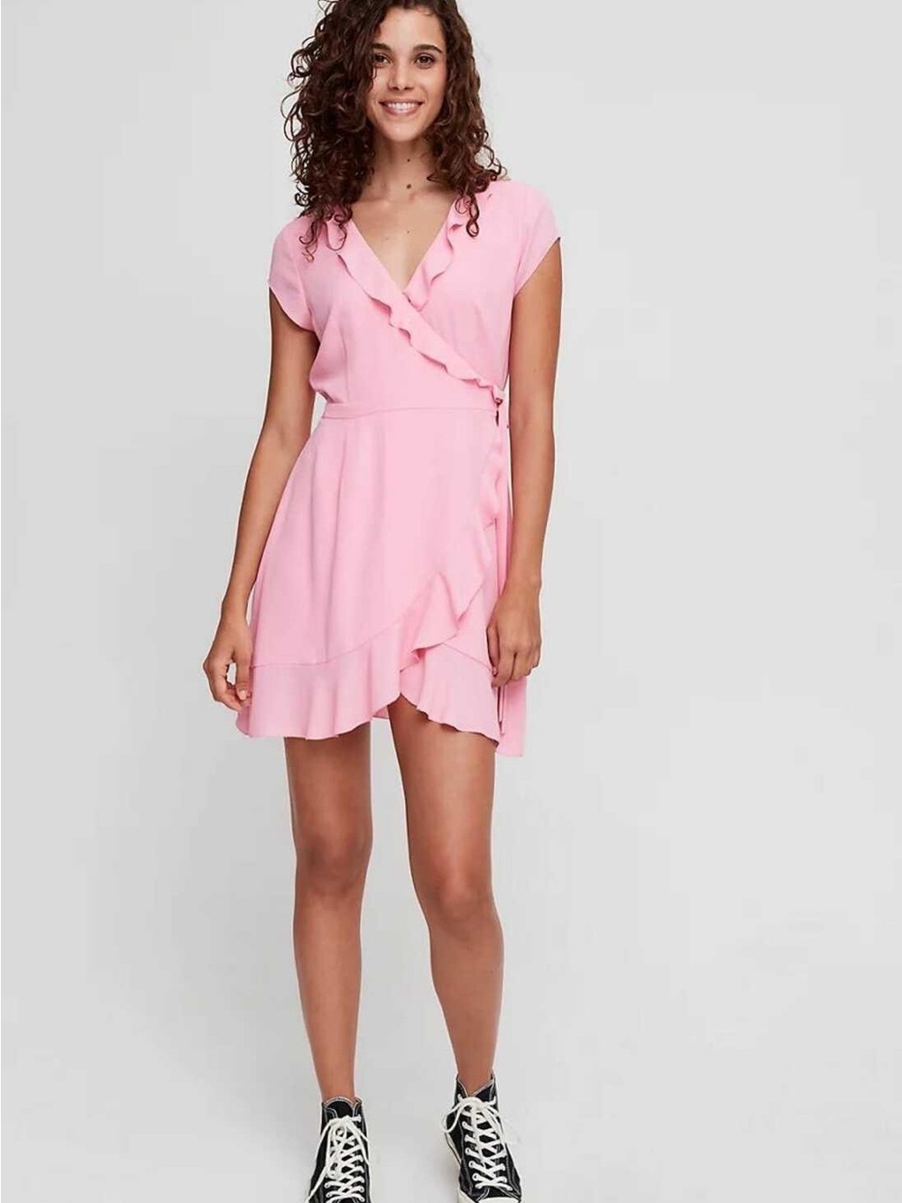 Sunday Best Pink Ruffle Wrap Mini Dress